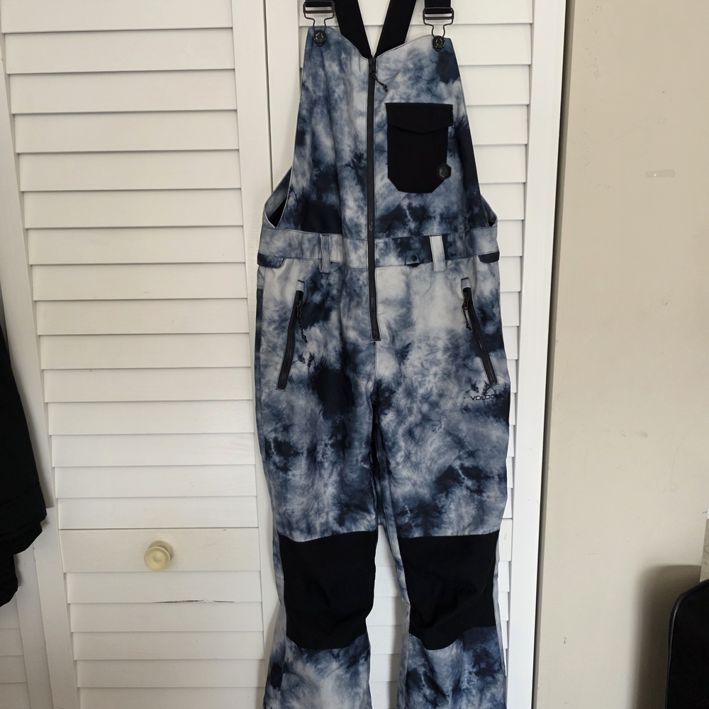 Volcom Tie-Dye Blue Snow Bibs with Black Accents